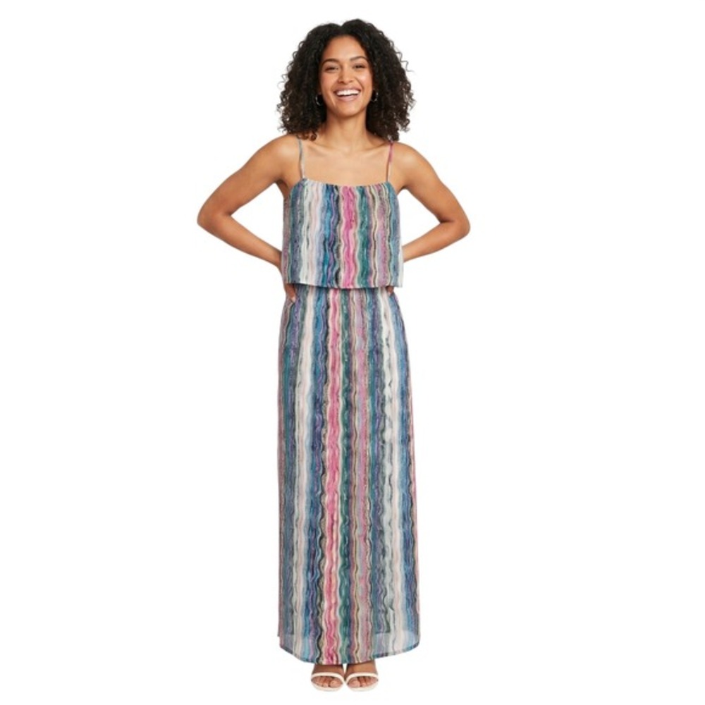 American Rag Cie Womens Small Multi Color‎ Zigzag Stripe Popover Maxi Dress